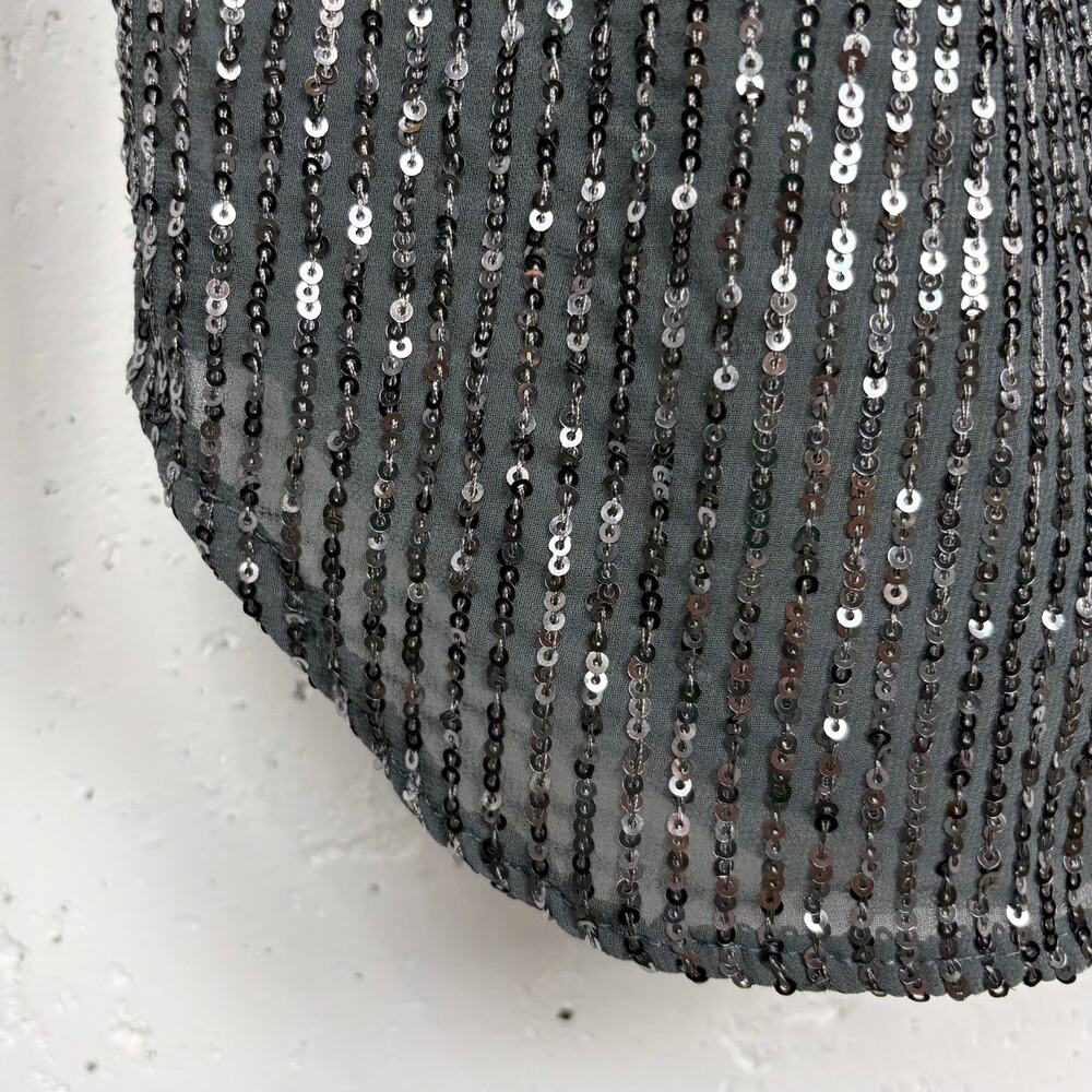 Anthropologie Sequin Button Down Shirt Collared Long Sleeve Slate Grey Small - Picture 9 of 12